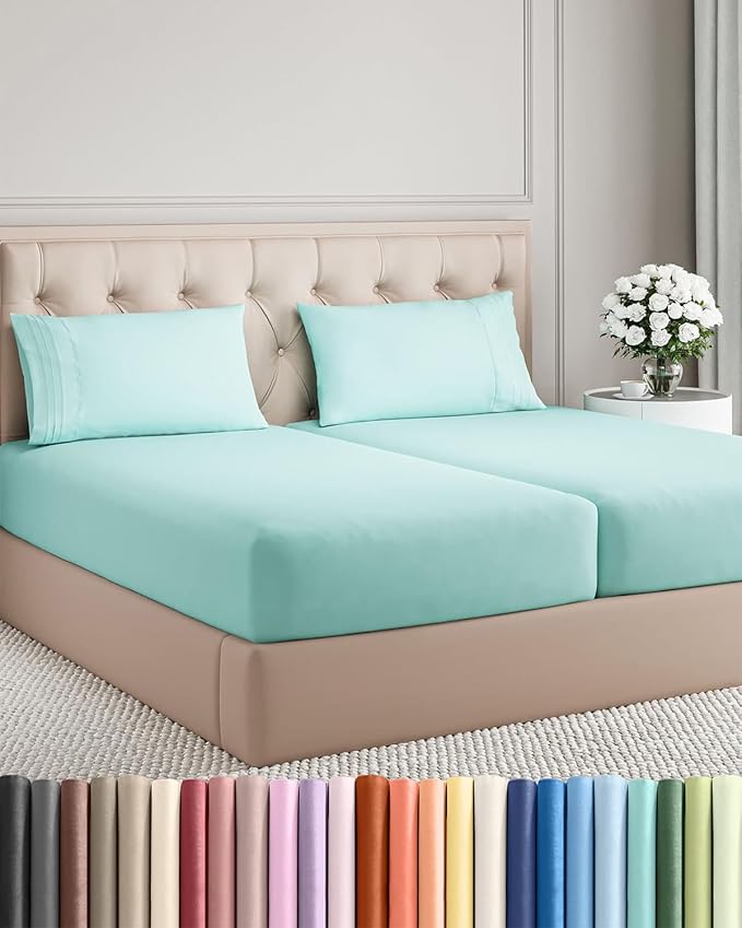 Split King Size 5 Piece Sheet Set - Comfy Breathable & Cooling Bed Sheets Set - Hotel Luxury Bedding for Women, Men, Kids, Teens, Boys & Girls - Deep Pockets, Soft, Wrinkle Free - Oeko-Tex - Spa Blue