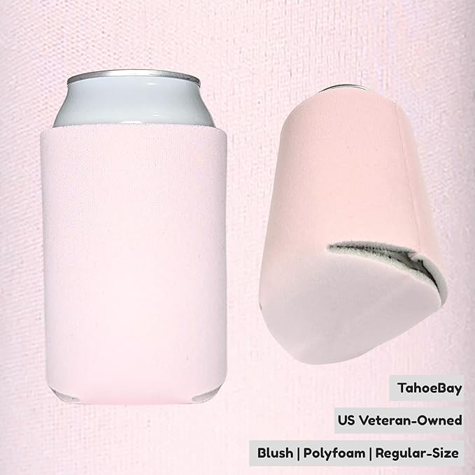 TahoeBay Blank Beer Can Cooler Sleeves (25-Pack) Bulk Sublimation Blanks for Vinyl Plain Soft Foam Can Sleeves Coolers for Soda Cans & Bottles Black, White, Assorted Solid Color (Blush)