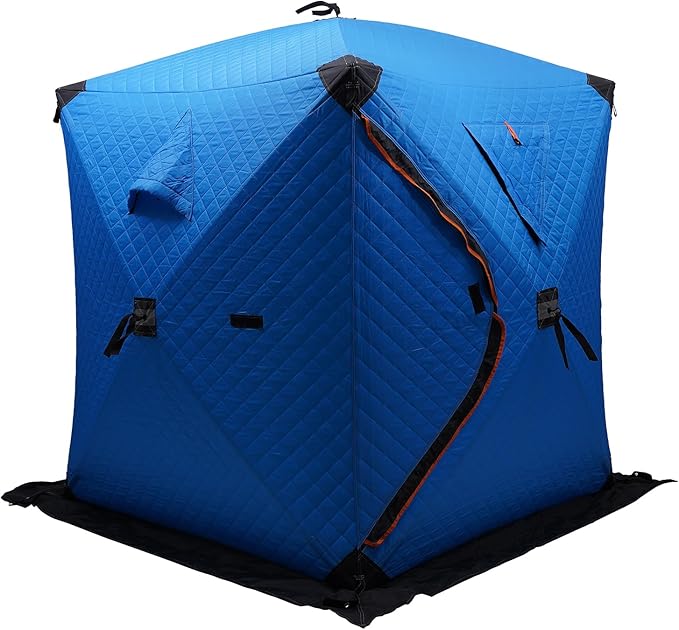 Portable 2 Person Ice Fishing Tent Insulated,Pop-up Hub-Style Ice Fishing Shelter w/Ice Nails, Thermal Ice Fishing Shanty Ice Fishing Gear for Ice Fishing