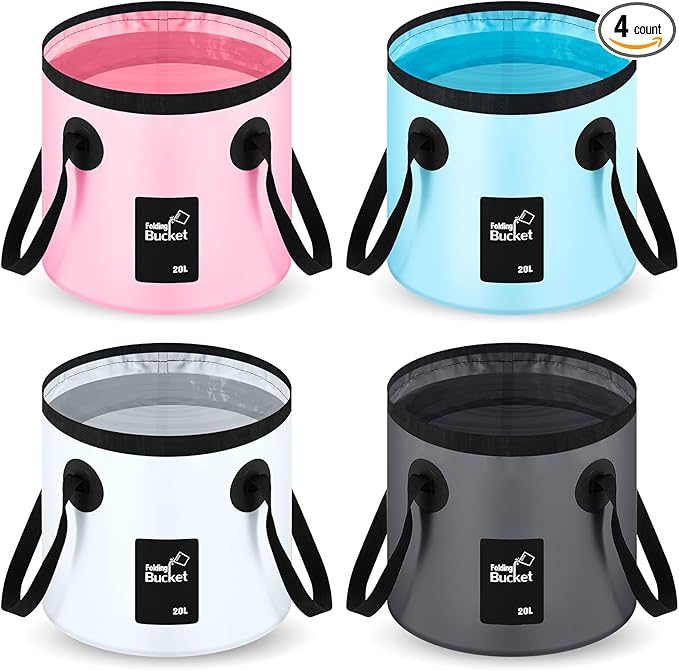 Tessco 4 Pcs 20L Collapsible Bucket with Handle 5 Gallon Portable Collapsible Folding Bucket Foldable Water Container for Camping Hiking Fishing Car Washing