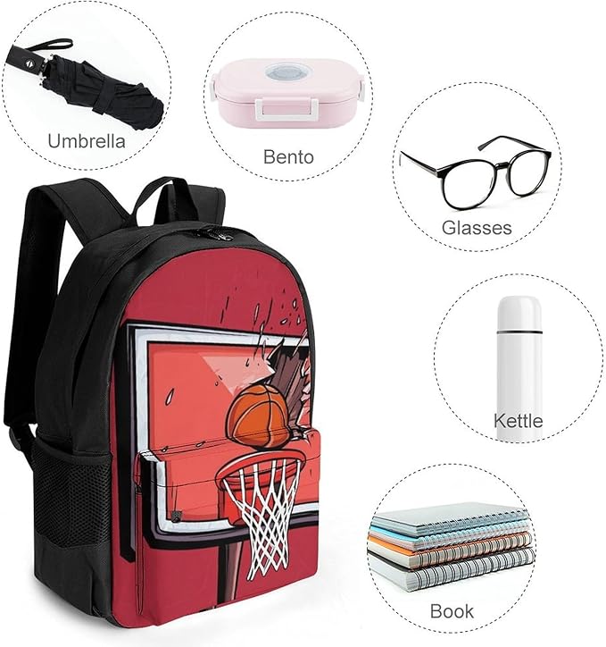 Supdreamc Rucksack Multipurpose Anti-Theft Big Capacity Shoulder Bag, Basketball Rack Red Travel Hiking Camping Rucksack With Side Pockets