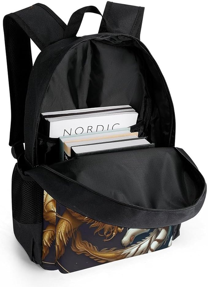Supdreamc Shoulder Book Bags Polyester Multipurpose Anti-Theft Yin Yang Gold Dragon White Tiger Art Carry On Bag Large Capacity Travel Hiking Camping Rucksack