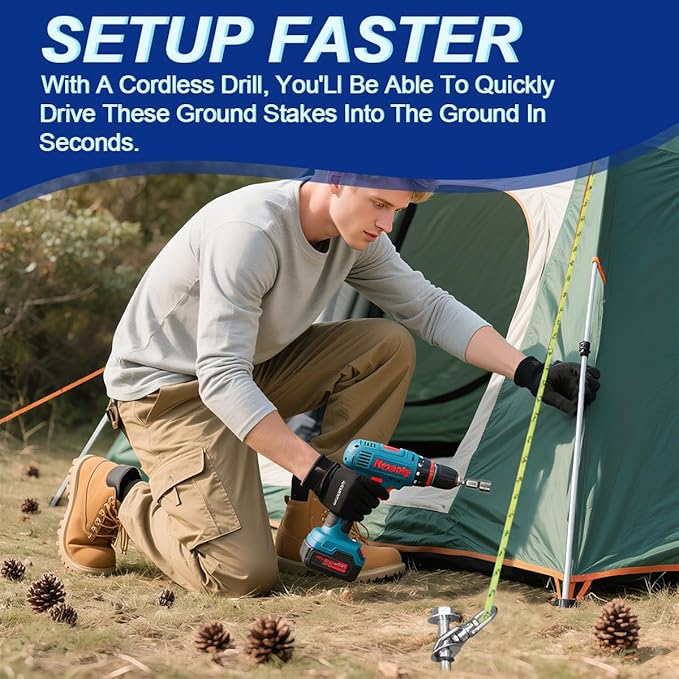 12 Inch Steel Screw in Tent Stakes,8 Pack Tent Stakes Heavy Duty,Ground Anchors Screw in,Trampoline Anchor Kit,Swing Set Anchors,Metal Threaded Camping Stakes with Hex Head Driver&Storage Bag