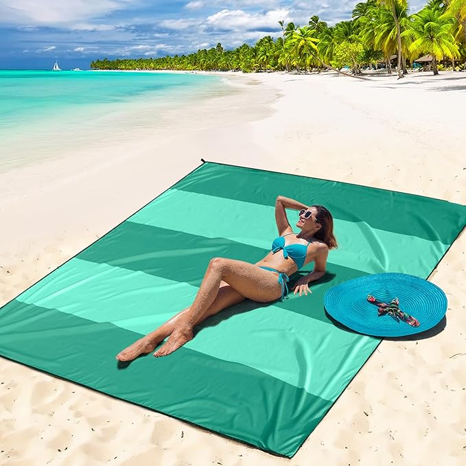 Beach Blanket Waterproof Sandproof Beach Mat 79" X 83"/10'x9'for 2-8 Adults Quick Drying Outdoor Picnic Mat Beach Accessories for Travel, Camping, Hiking
