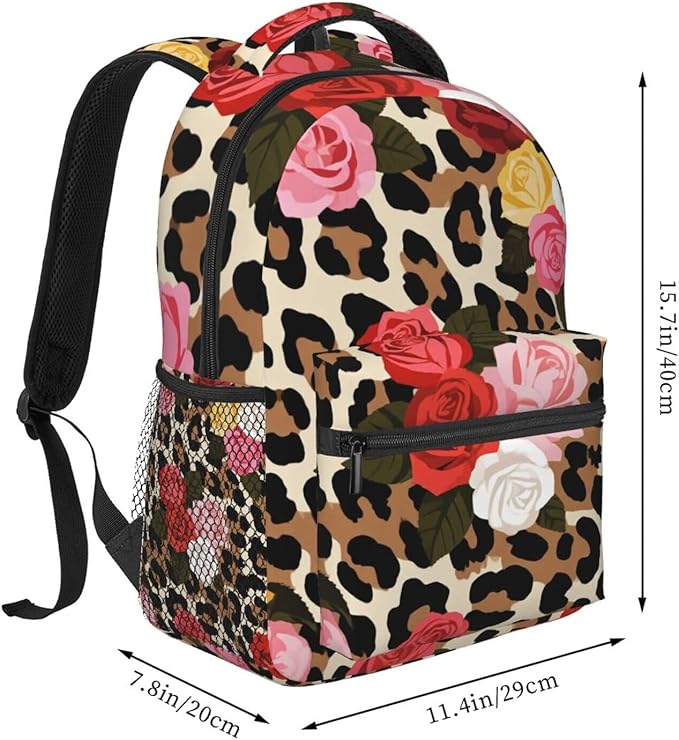 Men Women Polyester Cheetah Leopard Print Floral Daypack Big Capacity Shoulder Bag With Adjustable Shoulder Straps for Camping Travel Walking Cycling