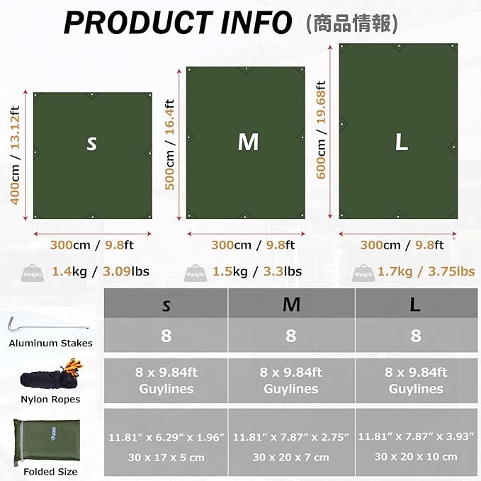 Azarxis Waterproof Camping Tent Tarp Hammock Rain Fly Footprint Ground Cloth Shelter Sunshade Beach Picnic Blanket Mat for Outdoor Camping Park Lawn