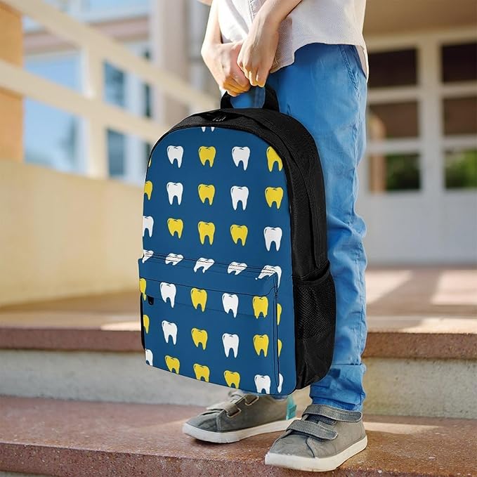 Supdreamc Men Women Lightweight Teeth Molars Dental Blue Backpack Large Capacity Bookbag With Smooth Zippers for Gym Business Running