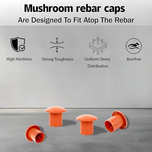 250 Pcs Rebar Caps, Size: #3-#9, Plastic Rebars Covers Caps, Mushroom Rebar Safety Cap, for Rebars Stake, Orange