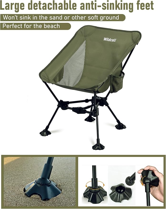 WildCall Lightweight Folding Camping Chair Compact Beach Chair with Anti-Sinking Large Feet