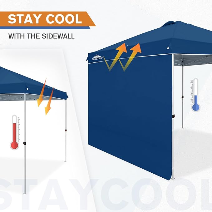 EAGLE PEAK Pop Up Canopy Tent with 1 Sidewall, Easy Setup Event Tent, Outdoor Sun Shade, Wheeled Carry Bag, Stakes and Guy Ropes, Instant Canopy 10x10, Dark Blue