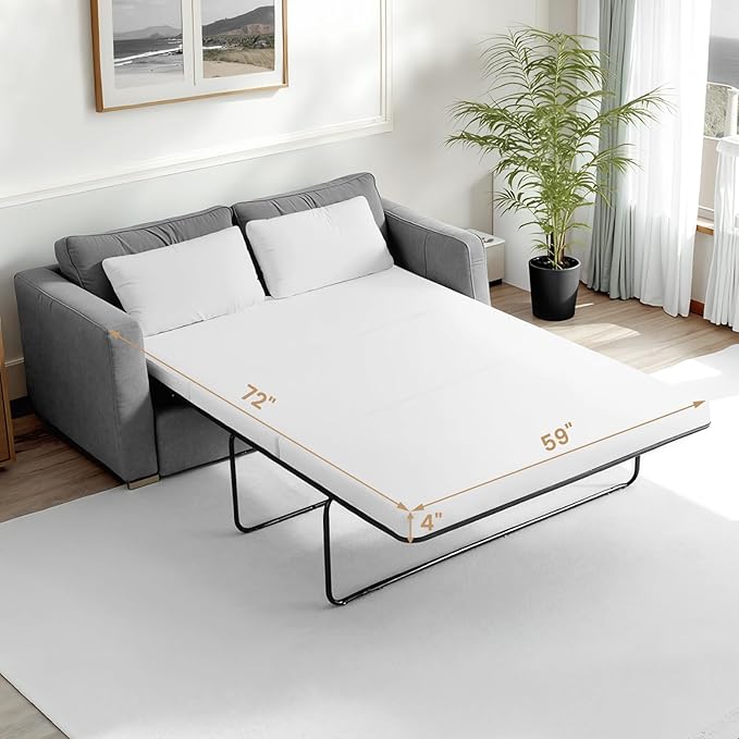 Begonia.K 4 Inch Foldable Memory Foam Sofa Bed Mattress Replacement, Queen Size Pull Out Couch for Sleeper Couch Beds Guest, RV Travel, Camping, 72" L x 59" W x 4" H, Sofa Not Included
