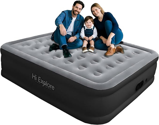 Queen Air Mattress with Built in Pump Raised,Comfort Plush-Inflatable Blow Up Mattress, Portable Double Air Bed for Home, Guests, Camping (Grey, 18” Height)