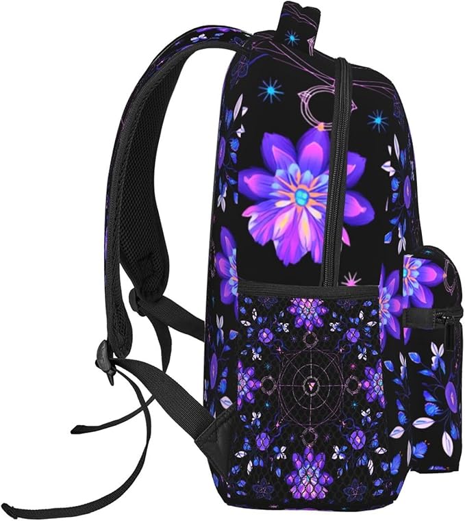 Adults Lightweight Magical Symbols And Flowers Art Rucksacks Large Capacity Bookbag With Adjustable Shoulder Straps for Trekking Outdoors Bicycle