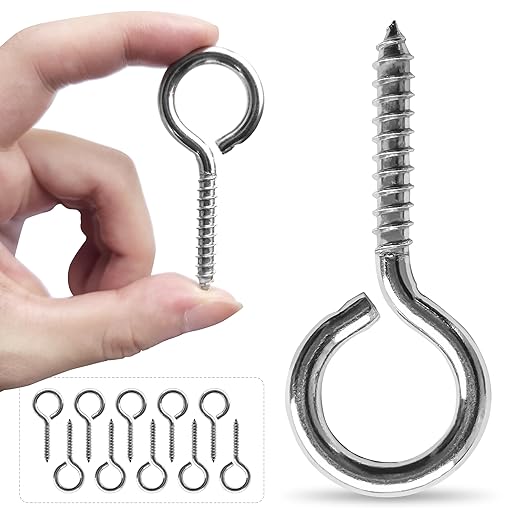 M5 10 Pcs 304 Stainless Steel Screws Eye,2.56 Inch Screw Self Tapping Eye,Load Bearing 200LB, Duty Eye Bolt for Wood Securing Cables Wire,Indoor & Outdoor Use (10, M5 2.56 Inch)