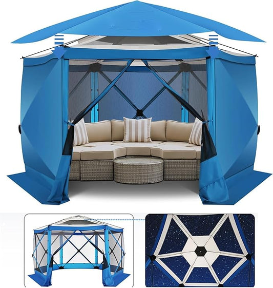 COBIZI 12x12 FT Pop Up Canopy Stargazing Tent, Gazebos On Clearance with Removable Roof, Screened in Gazebo, Screen Tents Portable carpas para Patio for Outdoor Camping,Backyard, Garden, Blue(Pro)