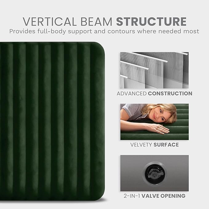 Intex 64109E Dura-Beam Standard Prestige Air Mattress: Fiber-Tech – Queen Size – 10in Bed Height – 600lb Weight Capacity – Pump Sold Separately