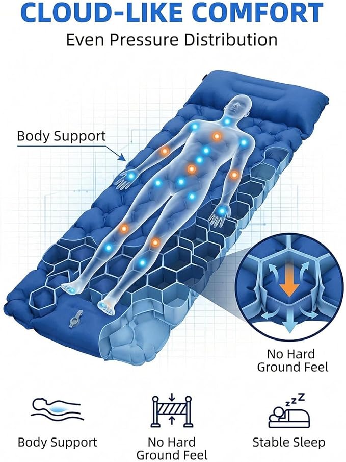 Lounge Mat - Your Portable Chill Zone Thick Memory Foam Sleeping Pad for Outdoor Camping Self Inflating Air Mattress with Pump Folding Backpacking Bed Mat Hiking Essentials Gear(Gray)