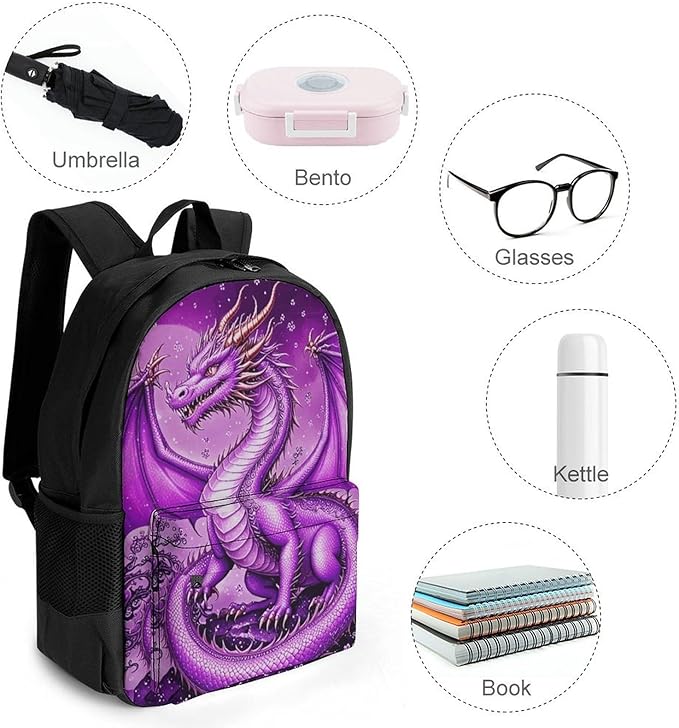 Supdreamc Polyester Daypack Bookbag for Gym Business Bicycle, Large Capacity Multipurpose Anti-Theft Carry On Bag, Romantic Music Dragon Cherry Flower Blossom Pink Art Travel Hiking Daypack