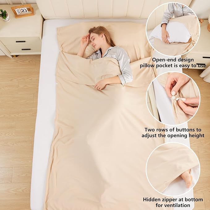 Sleeping Bag Liner Camping Adult Sleep Sack Lightweight Travel Sheet for Hotel Bed Compact Ultralight Essential Cleaning Supplies Kit Travel Bedding Set for Backpacking