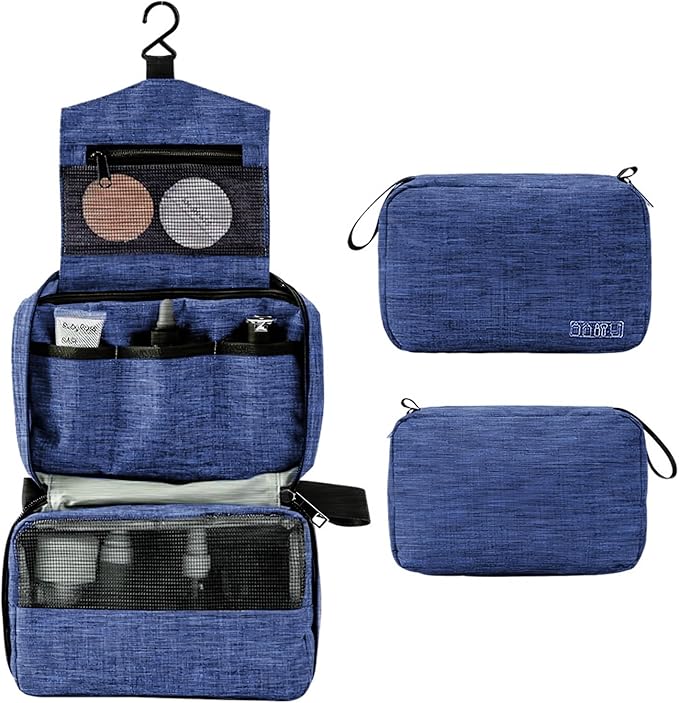 Travel toilet bag is used to store toiletries, with a large capacity storage hanging toilet bag (Navy blue)