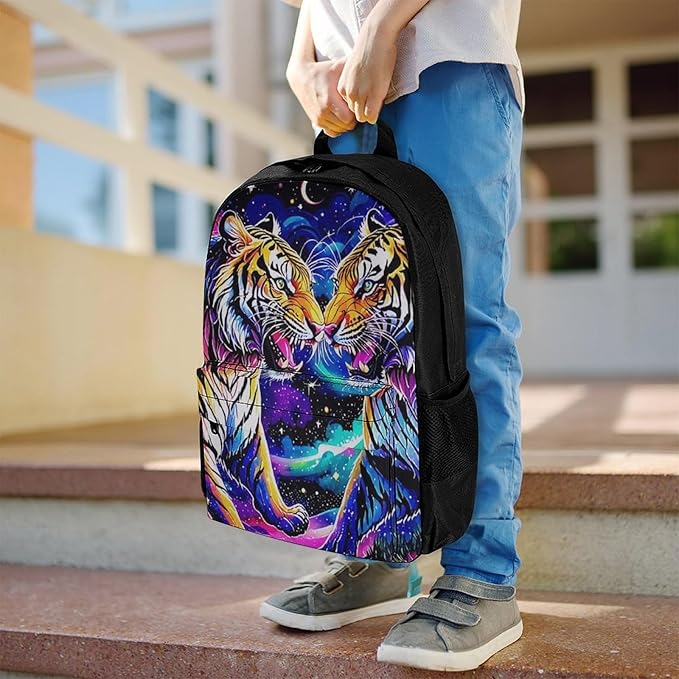 Supdreamc Daypack Backpack Anti-Theft Multipurpose Big Capacity Bookbag, Cool Tiger Universe Surreal Style Art Business Computer Bag With Side Pockets