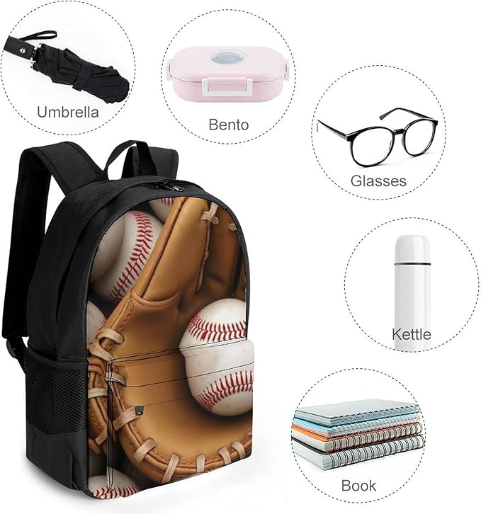 Lightweight Rucksacks for Camping Picnic Walking Cycling, Large Capacity Multipurpose Anti-Theft Carry On Bag, Baseballs Travel Hiking Camping Rucksack