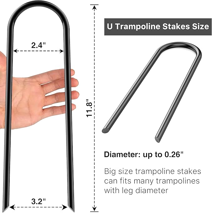 Heavy Duty Trampoline Stakes Anchors High Wind U Type Sharped Ends Safety Ground Anchors Galvanized Steel 11.8 inch for Soccer Goals,Tents and Garden Decorations
