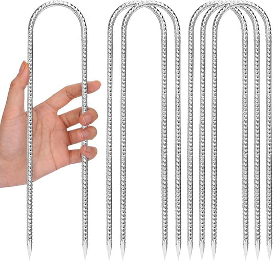 CEWOR 6 Pack 12 Inch Rebar Stakes, U Hook Galvanized Trampoline Stakes High Wind Ground Anchors for Camping Tent, Chain Link Fence, Heavy Duty Metal Steel Yard Landscape Garden Staples