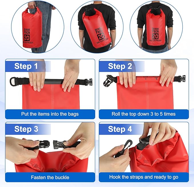 Waterproof Dry Bag, 5L Fit for Women Men Water Proof Bags Lightweight Dry Storage Floating Backpack with Whistle for Travel Backpacking Boating Kayaking Camping (Red)