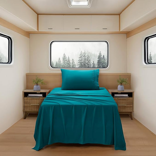 Camping Sheets Twin Size - Outdoor Air Mattress Sheet Set – Built-in Corner Straps for Air Mattress & Camping Use – Designed for Inflatable Beds & Tailgate Sleepovers, Teal