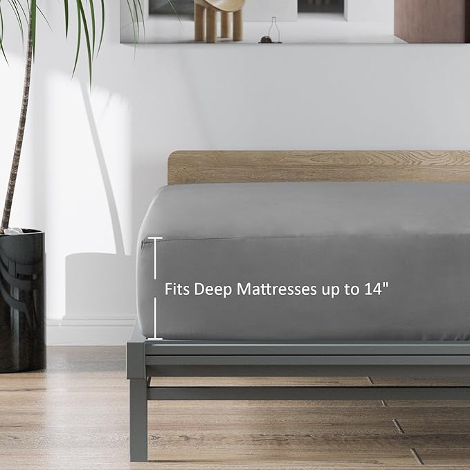 Twin Fitted Sheets 2 Pack Only, Mattress Up to 14 Inches Deep Pocket, Ultra Soft and Breathable Twin Bed Sheets, Long Lasting Single Fitted Sheets, Grey