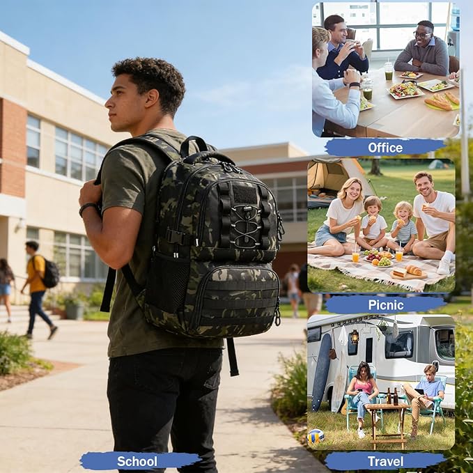 Laptop Lunch Backpack for Men - 40L Large Capacity Work Backpack with Lunch Compartment and USB Post, RFID Insulated Cooler Backpack for Work, Travel, Picnic, Black CM