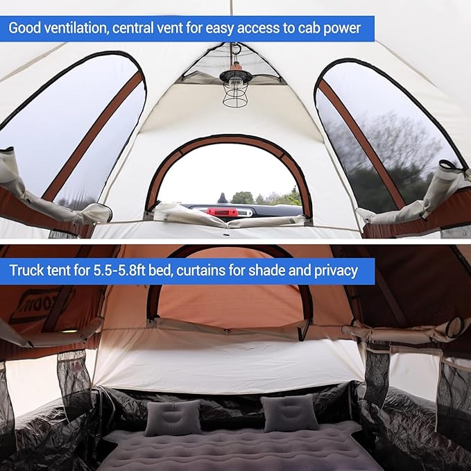 Tecoom Truck Bed Tent, Double Layer Waterproof PU3000mm for 5.5-6.7ft, Portable 2/3 Person Compact Full Size Pickup with Rain Fly for Back of Camping Beach