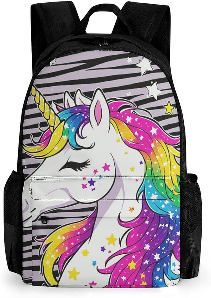 Daypack Anti-Theft Multipurpose Large Capacity Shoulder Bag, Unicorn Black Stripes Travel Hiking Camping Rucksack With Smooth Zippers