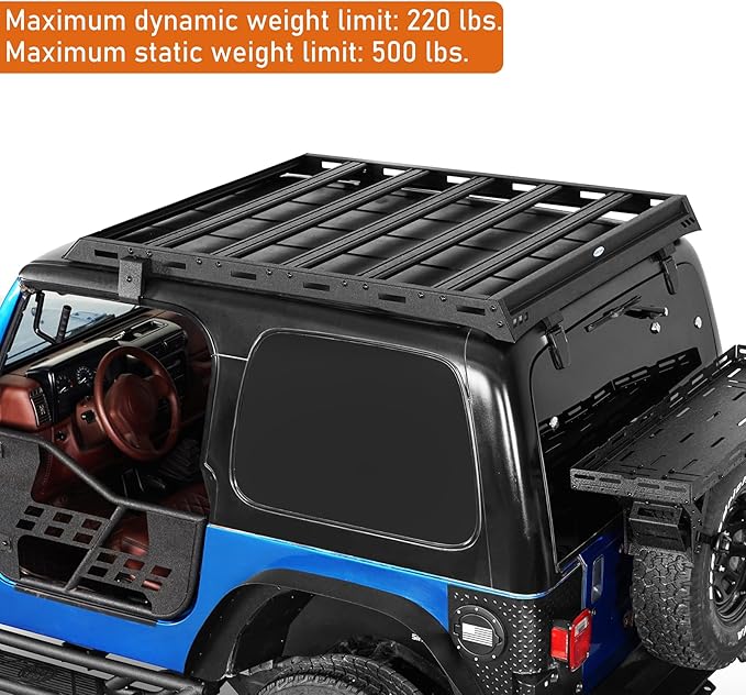 Hooke Road TJ Roof Rack Aluminum Cross Bars Cargo Basket for Jeep Wrangler TJ Hardtop 1997 1998 1999 2000 2001 2002 2003 2004 2005 2006 (Exclude Unlimited)