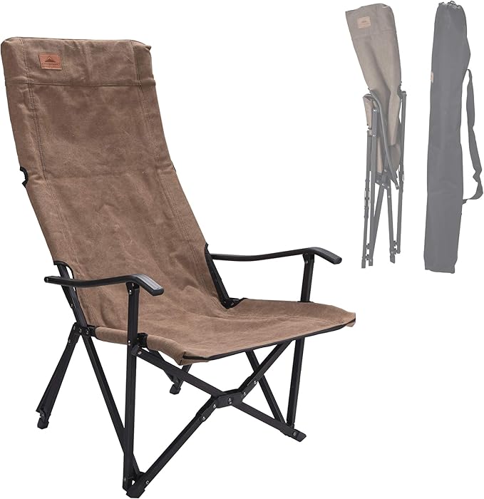 CAMPINGMOON Portable Camping Chair High Back Foldable Cotton Canvas Campfire Low Style Relaxing Coyote Brown F-1002C-CF