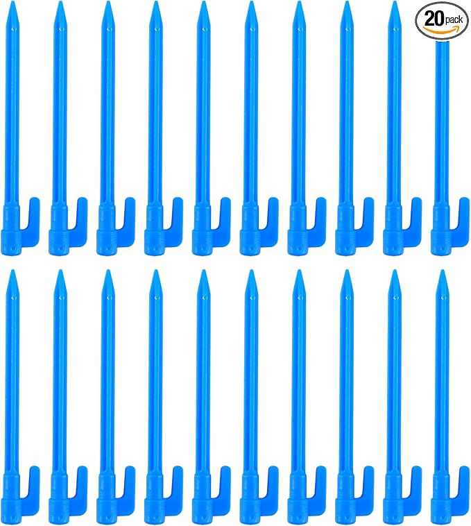 20pcs Heavy Duty Plastic Landscape Edging Stakes Plant Support Lawn Stake Durable Tent Pegs Spike Hook for Outdoor Activities Garden Camping Blue
