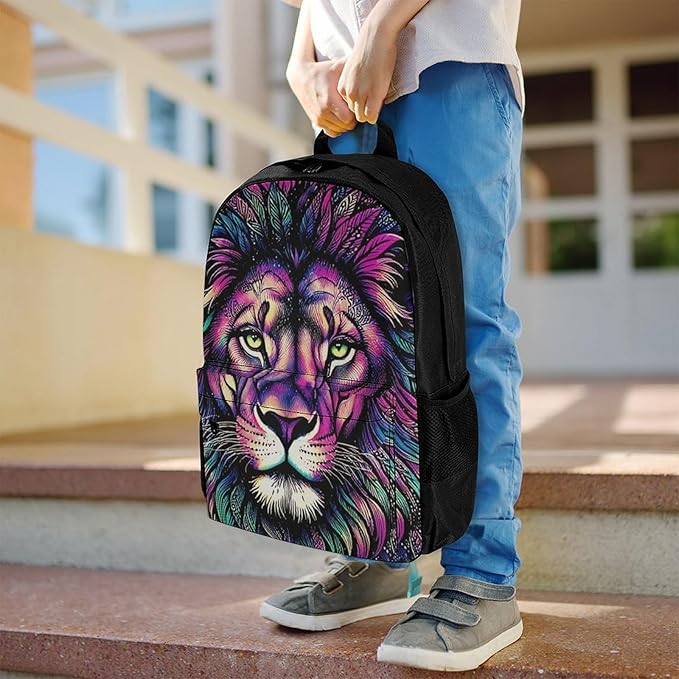 Supdreamc Lightweight Daypack for Camping Business Walking Cycling, Large Capacity Anti-Theft Multipurpose Bookbag, Colorful Lion Galaxy Art Gym Outdoor Hiking Backpack