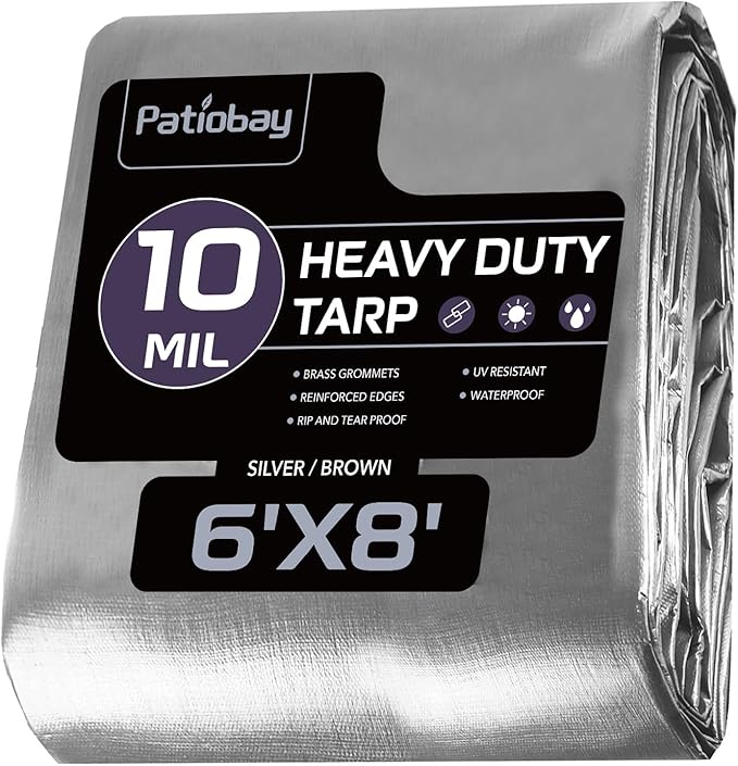 Tarp 6x8 Feet, 10 Mil Waterproof Tarps Heavy Duty with Grommets Every 23.6", Thick Plastic Tarp, UV Resistant Tear&Fade Resistant, Reinforced Edges for Outdoor Pool Camp Tent