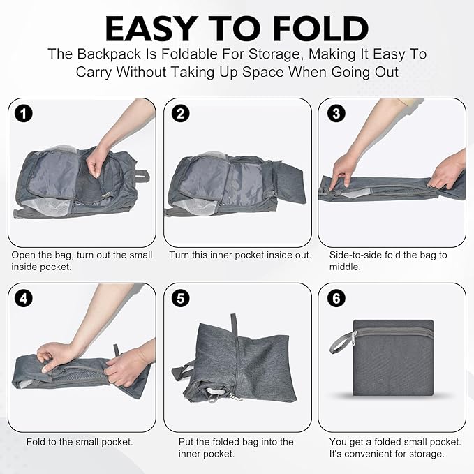 Hiking Backpack Small Lightweight Packable Foldable foldable backpack Packable Camping Hiking for Backpack (Dark Gray)