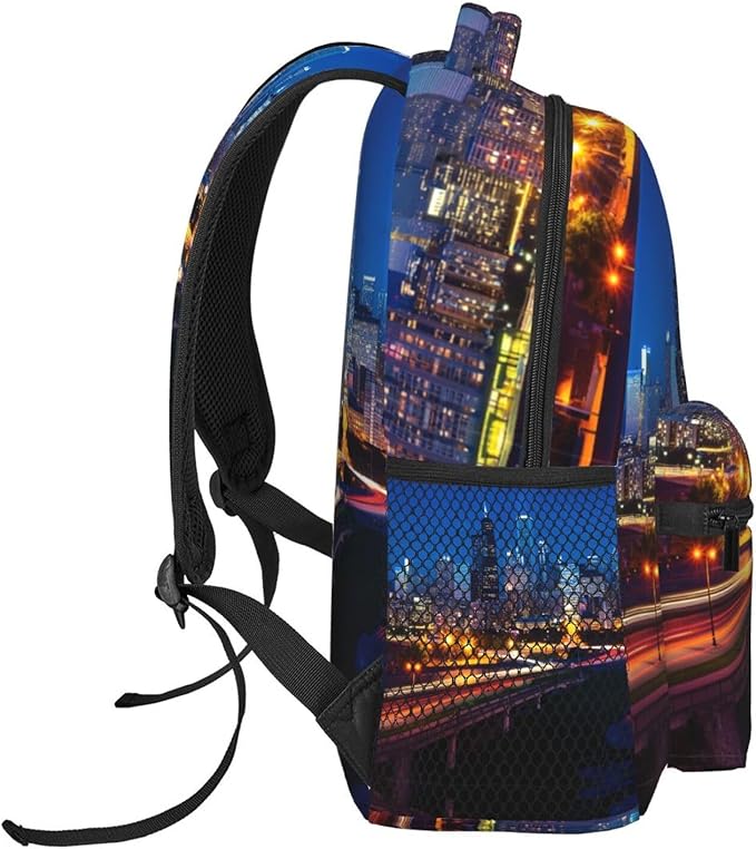 Rucksacks Polyester Anti-Theft Multipurpose Usa Chicago City Skyline Night View Art Carry On Bag Large Capacity Gym Outdoor Hiking Backpack With Smooth Zippers