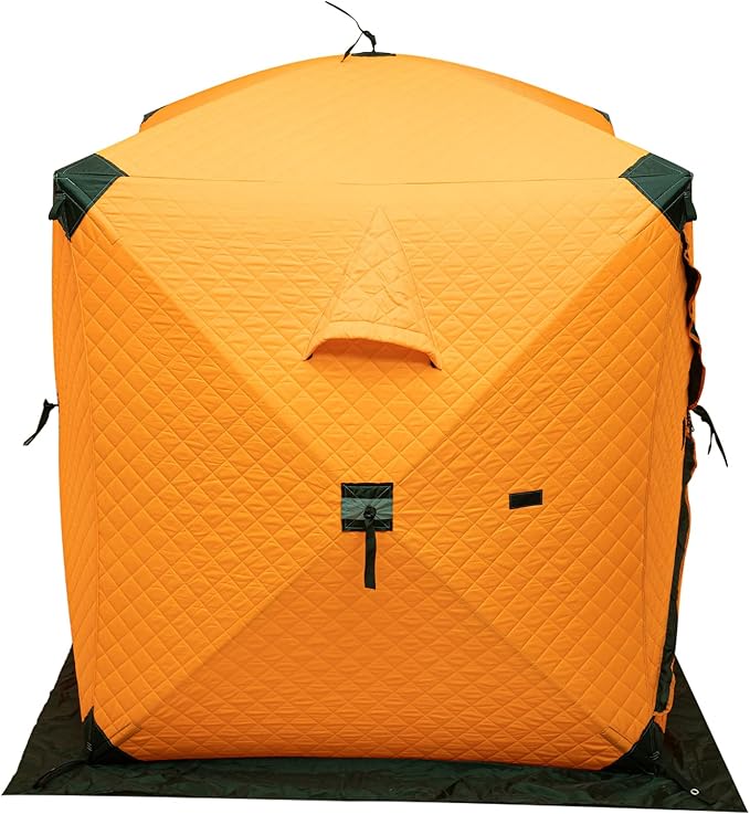 Portable 2 Person Ice Fishing Tent Insulated,Pop-up Hub-Style Ice Fishing Shelter w/Ice Nails, Thermal Ice Fishing Shanty Ice Fishing Gear for Ice Fishing