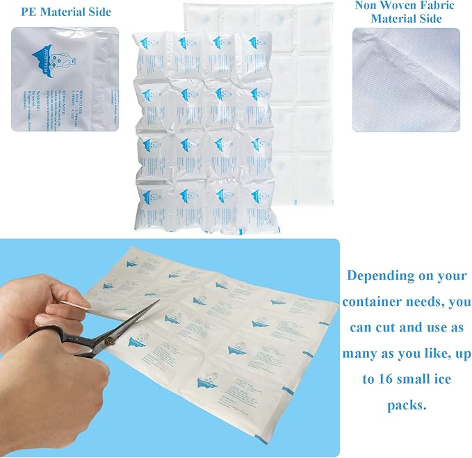 Ice Packs for Shipping & Coolers - Dry Ice Sheets for Transporting Frozen Food - Long Lasting Cold Pack for Lunch Bags (4 Sheets x 16 Cells)