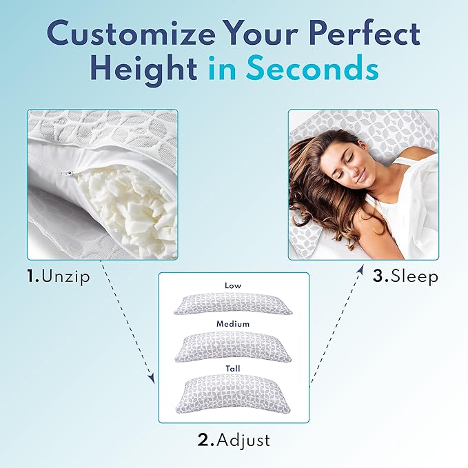 BLISSY Adjustable Memory Foam Pillow with Cooling Technology (King Size) - Oeko-TEX & CertiPUR-US