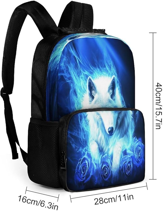 Lightweight Rucksacks for Camping Picnic Walking Cycling, Large Capacity Multipurpose Anti-Theft Carry On Bag, Blue Fire Flame Rose Wolf Travel Hiking Camping Rucksack