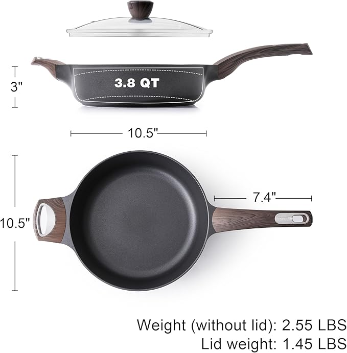SENSARTE Nonstick Frying Pan Skillet with Lid, 10.5 Inch Deep Frying Pan, 3.8 Qt Non Stick Saute Pan with Cover, Induction Pan, Healthy Non Toxic Cooking Pan with Helper Handle, PFOA PFOS Free