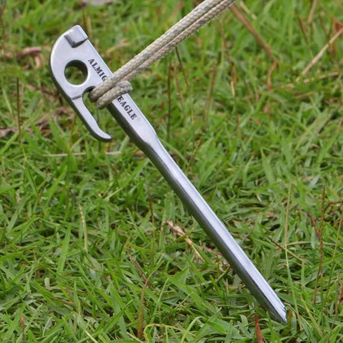 30cm Stainless Steel Tent Pegs Ground Nails Camping Hiking Metal Anchors Durable Practical Multifunctional Outdoor Use，8 Stainless Steel Ground Pegs with Mallet Hammer, Storage Bag