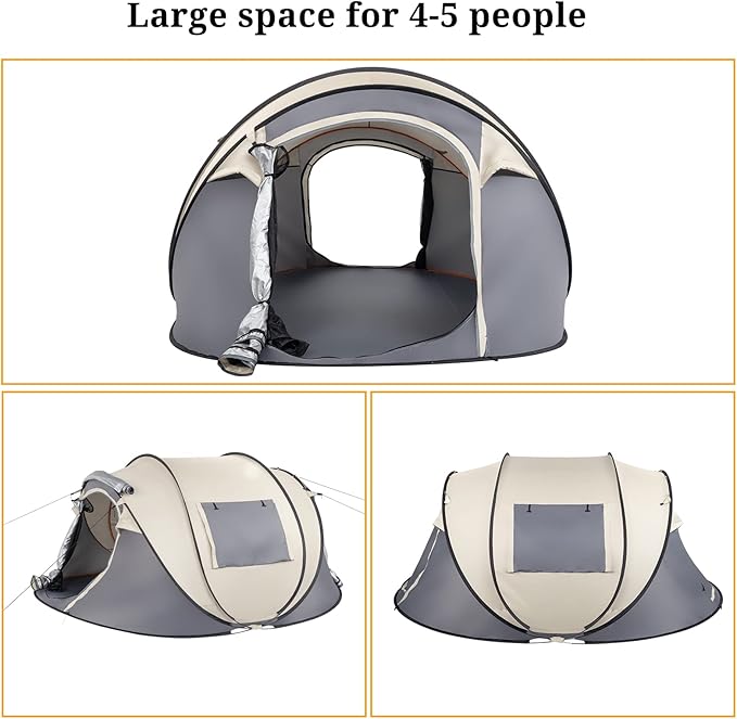 4 Person Easy Pop Up Tent for Camping,Waterproof Automatic Setup 2 Doors-Instant Family Tents with Vestibule & Porch, Large Size Family Tent Automatic Setup for Camping Hiking & Traveling