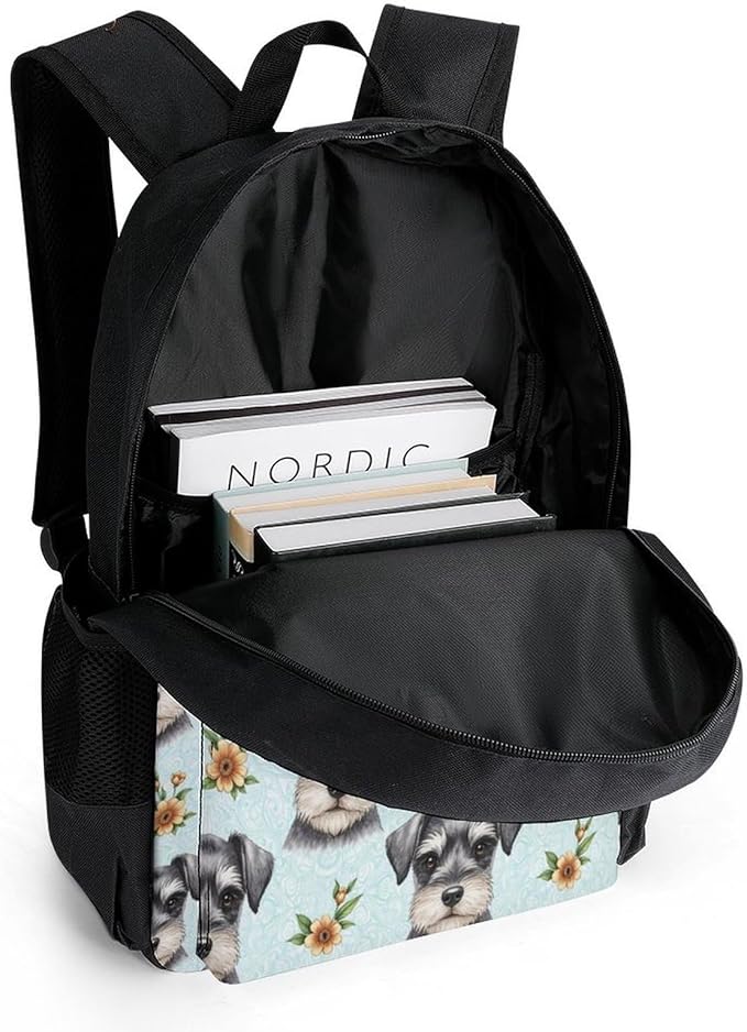 Shoulder Book Bags Anti-Theft Multipurpose Big Capacity Bookbag, Schnauzer Cute Dog Art Travel Hiking Backpack With Smooth Zippers