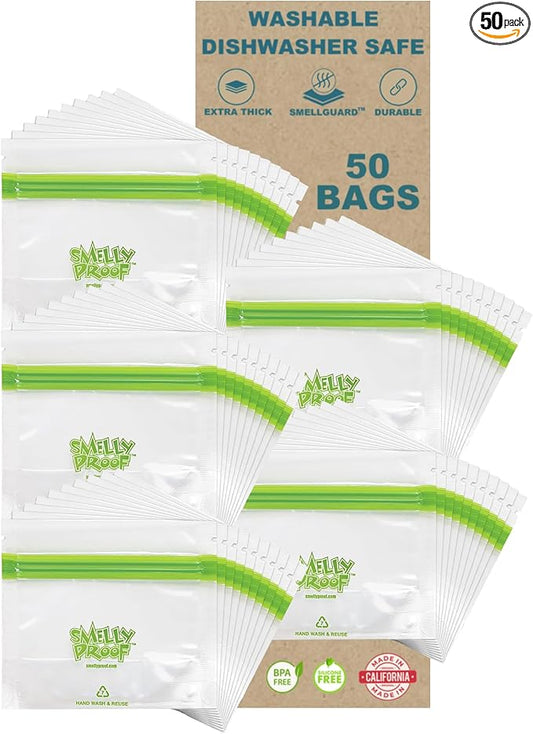 Smelly Proof 50 x Expandable Stand-Up & Fill REUSABLE Food Storage Bags, US Made, NO PEVA & BPA FREE, Reusable Freezer Bags, Dishwasher-Safe, Clear 3 mils STAND & FILL 4" x 3" - 50pk